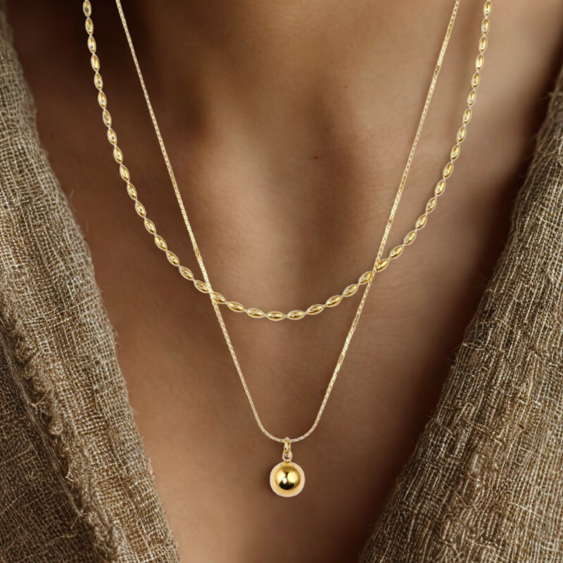 Delikatny złoty podwójny naszyjnik  - stal szlachetna - Modnie wygodnie