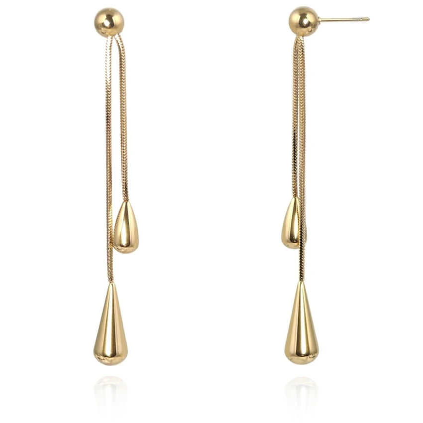 Wiszące kolczyki łezki w złotym kolorze - stal szlachetna - Modnie wygodnie