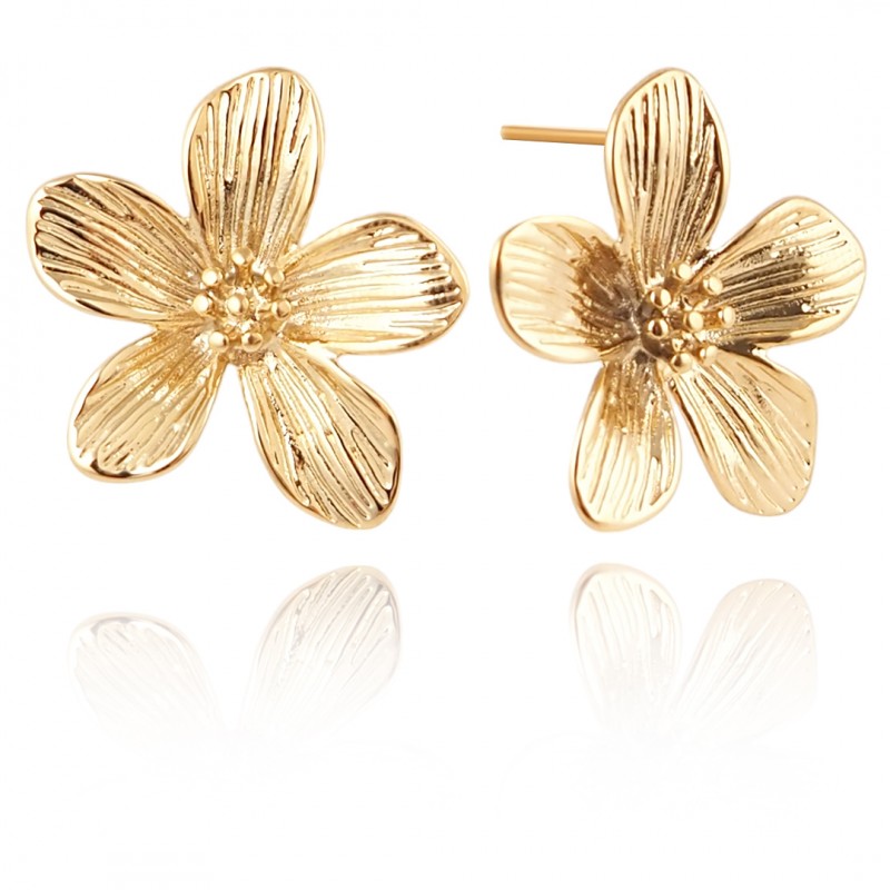 Delikatne złote kolczyki damskie kwiaty - stal szlachetna - Modnie wygodnie