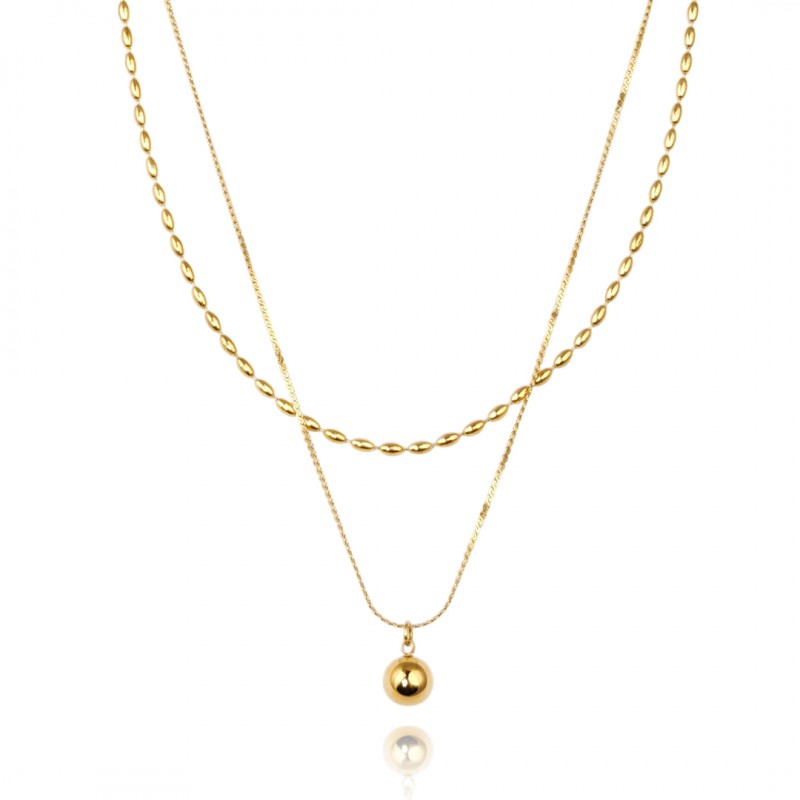 Delikatny złoty podwójny naszyjnik  - stal szlachetna - Modnie wygodnie